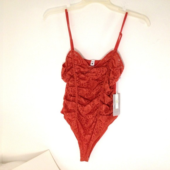 Melograno Rico Top Bodysuit Pink Coral Womens Lace Spaghetti Strap Size Small - Picture 2 of 10